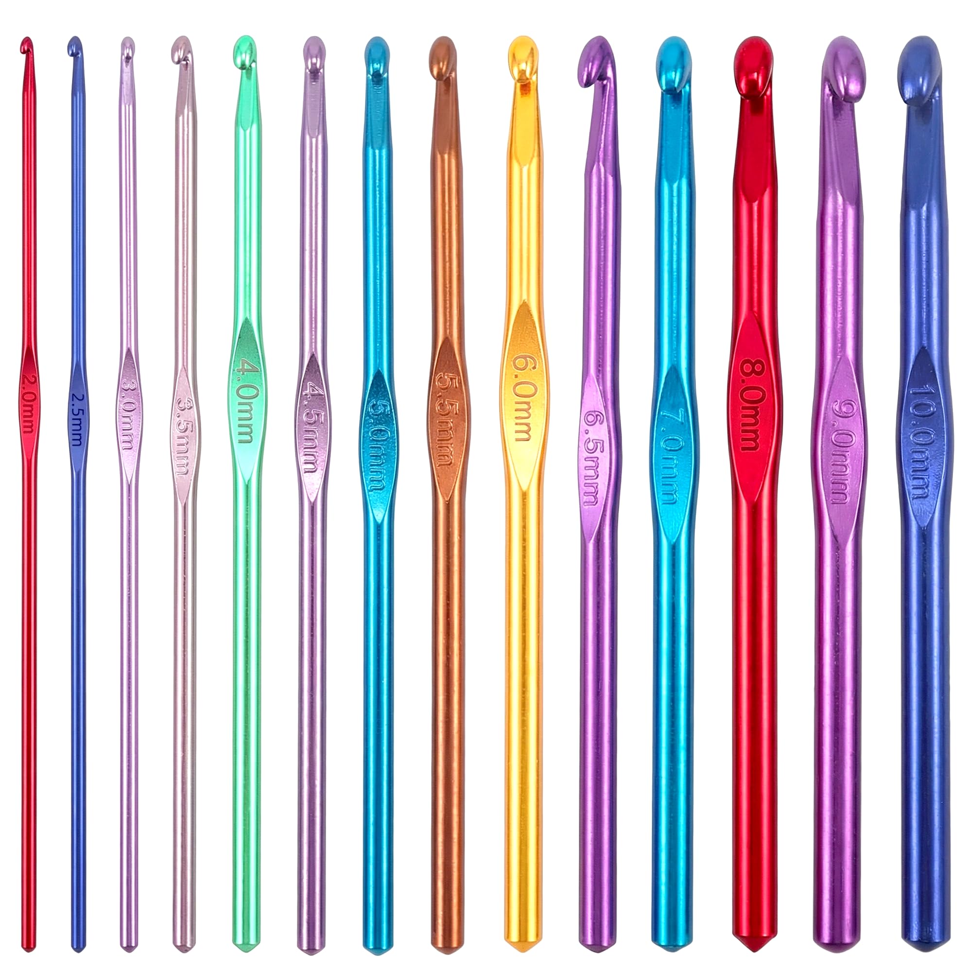 Bitone 14 Sizes Crochet Hooks,14Pcs Multicolor Aluminum Knitting Needles,Crochet Kits For Beginners Adults,Aluminum Crochet Needles Ergonomic Grip For Arthritic Hands Crochet Gift (14 Sizes)