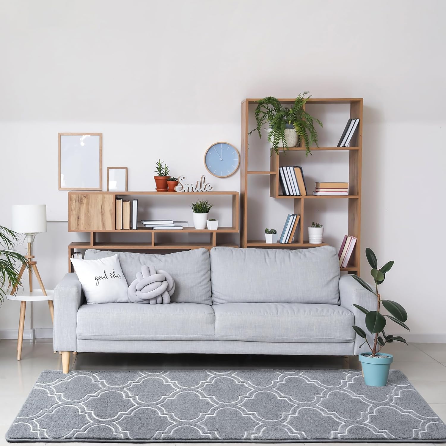 Chicrug Shag Geometric Modern Runner Rug for Bedroom, 2x6 Feet Memory Foam Indoor Hallway Runner Carpet, Fluffy Rug for Living Room Bedside Room Decor for Family, Grey/White - Image 3