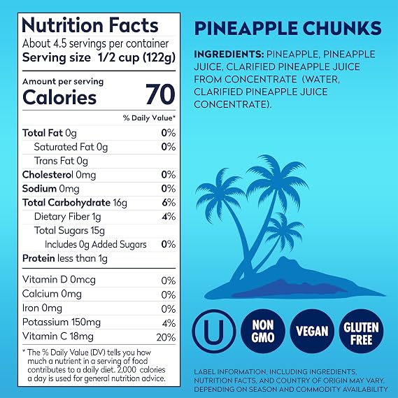 Dole Pineapple Chunks in 100% Pineapple Juice with No Sugar Added - Dole Canned Fruit - 20 oz Cans - 12 Pack