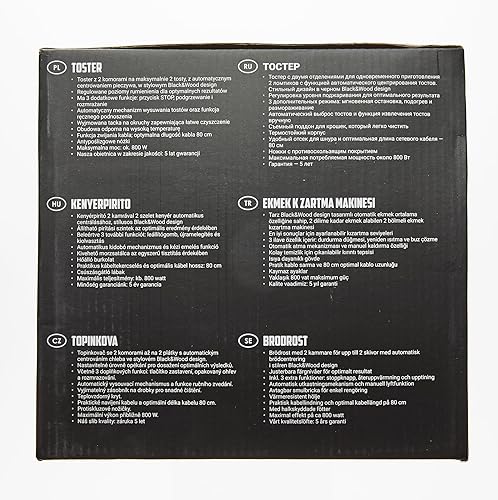 Miniatura 12 de Bestron Tostadora para 2 rebanadas de pan, incl. tapa para sándwich, 7 niveles de dorado y bandeja para migas, 800 vatios, diseño negro y madera,