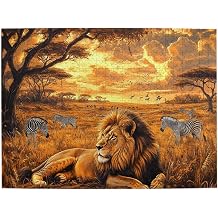 Lions Guarding Zebras at Sunset, 500 Pcs Difficult Adult Wooden Puzzles, Fantastic Imagination, Stress Relieving Brainstorming,Ideal for Relaxation and Family Fun,Challenge to Yourself