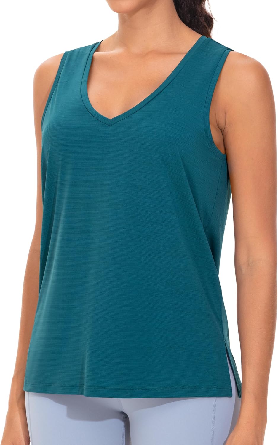 THE GYM PEOPLE Womens V Neck Tank Tops Stretchy Loose Fit Sleeveless Workout Shirts Quick Dry Yoga Tops with Side Split