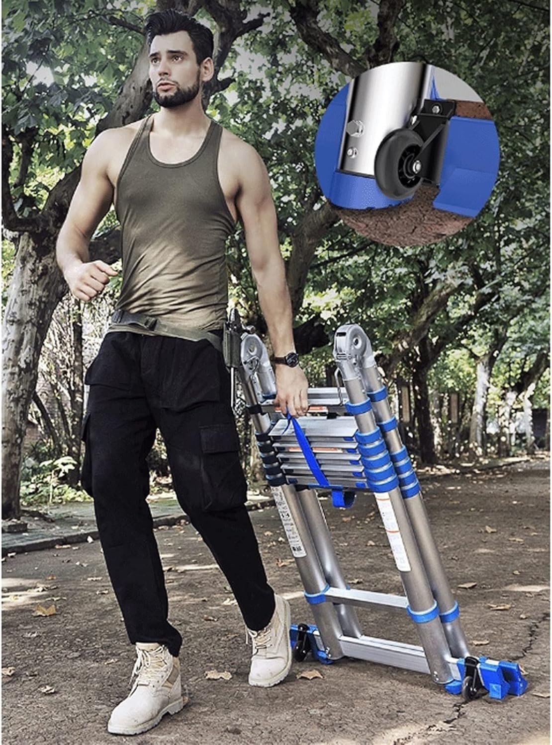 Telesladder 27FT Portable Aluminum Extension Ladder - Easy to Store Lightweight Multi-Purpose Ideal for Home Garage and Outdoor Use - 19FT Reach for Versatile Access