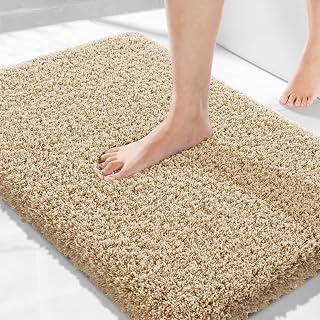 Yimobra Bathroom Rugs Non Slip Washable 32X20, Plush Bath Mat, Beige