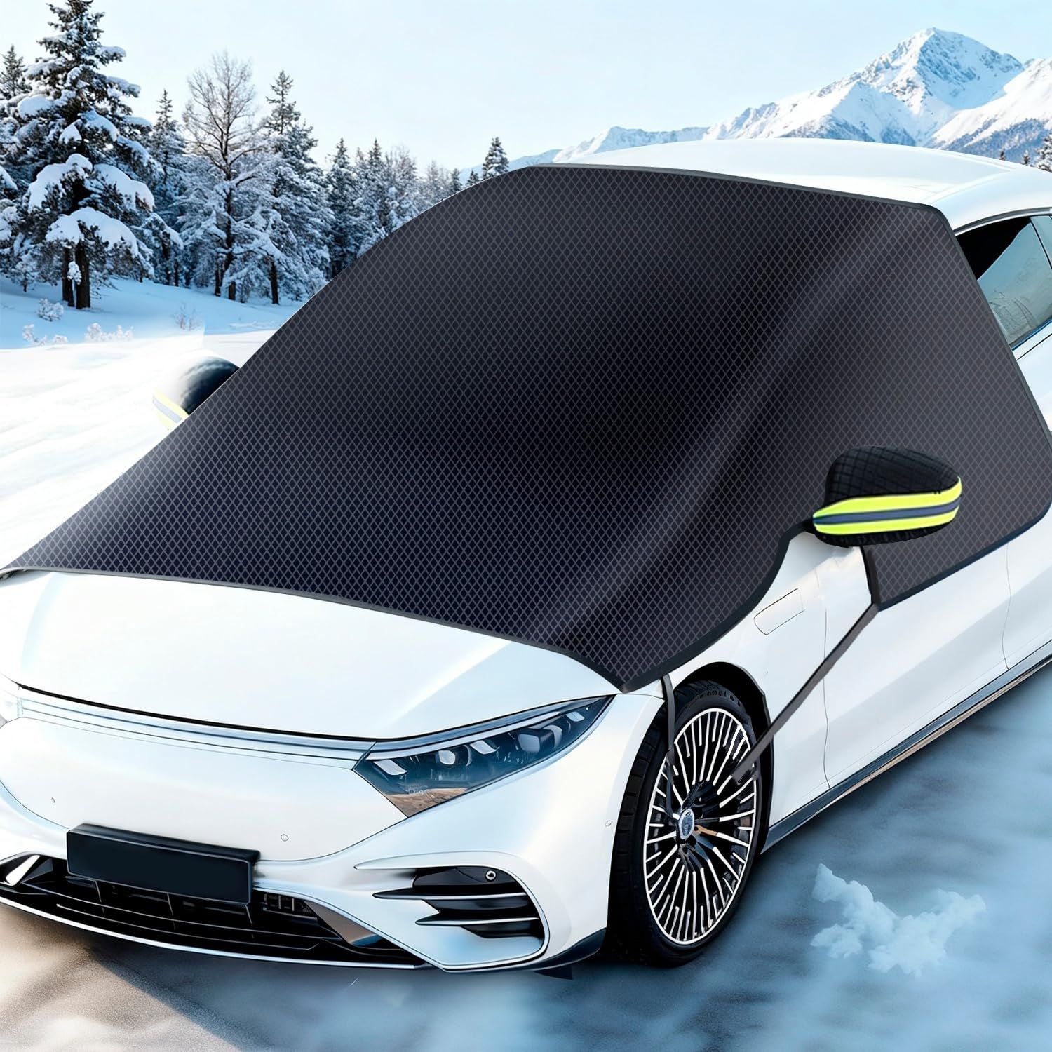 Couverture de Pare-Brise d'Hiver avec 2 Couvertures de Rétroviseurs pour Neige, Gel, Soleil, Protection Universelle pour Voiture, Camionnette, SUV