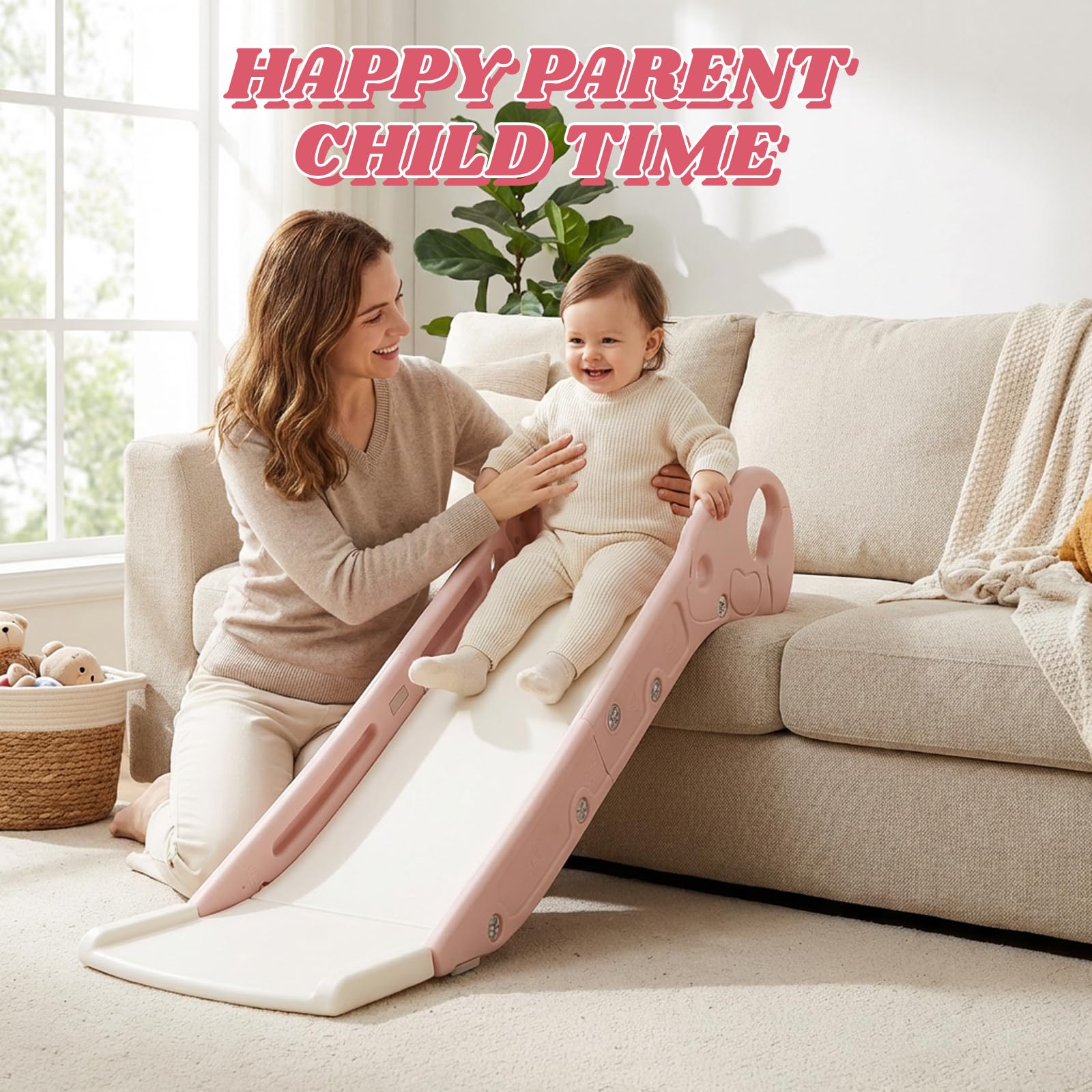 Rutsche für Kinder, Indoor Rutsche für Bett & Sofa, Kleinkind Bettseitenrutsche mit Rutschfester Basis, Montessori-Spielzeug Rosa