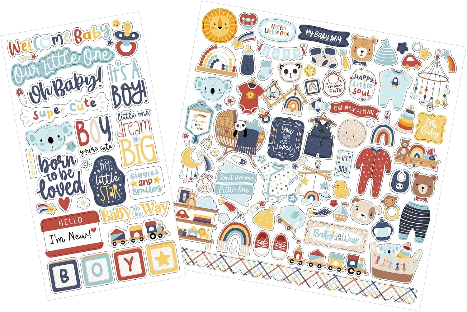 Baby Boy Scrapbook Stickers - Cute Baby Words Chipboard Cutouts, Newborn Boy Scrapbooking Sticker - Colorful Photo Album & DIY Craft Embellishments - Total 2 Items