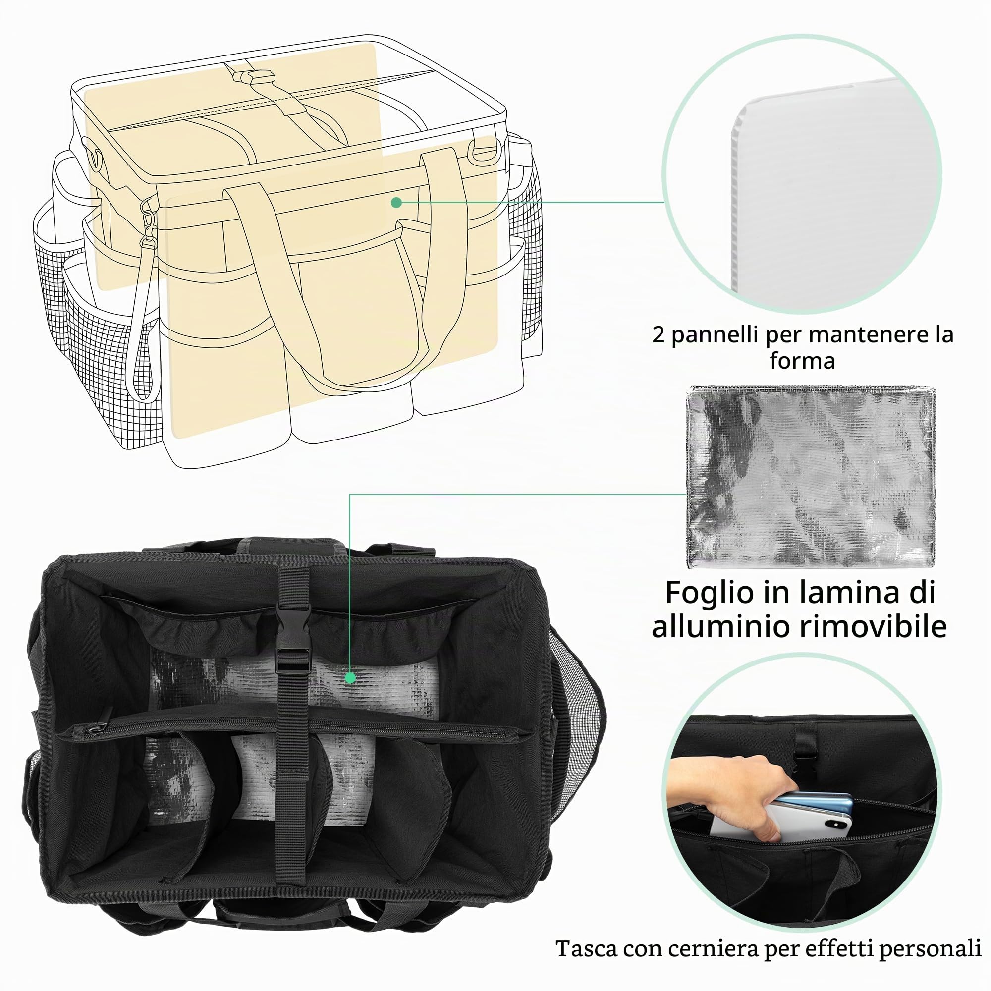 LoDrid Carrello per la pulizia con ruote e carrello staccabile, nero