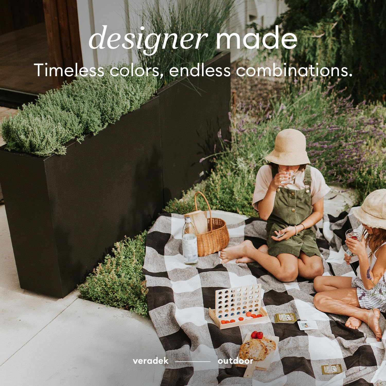 Veradek Block Series Span Plastic Planter - Tall Rectangular Planter for Indoor or Outdoor Patio/Porch | Durable All-Weather with Removable Insert Bucket | Modern Design for Plants, Flowers(2 Pack): Black Medium - 2 Pack