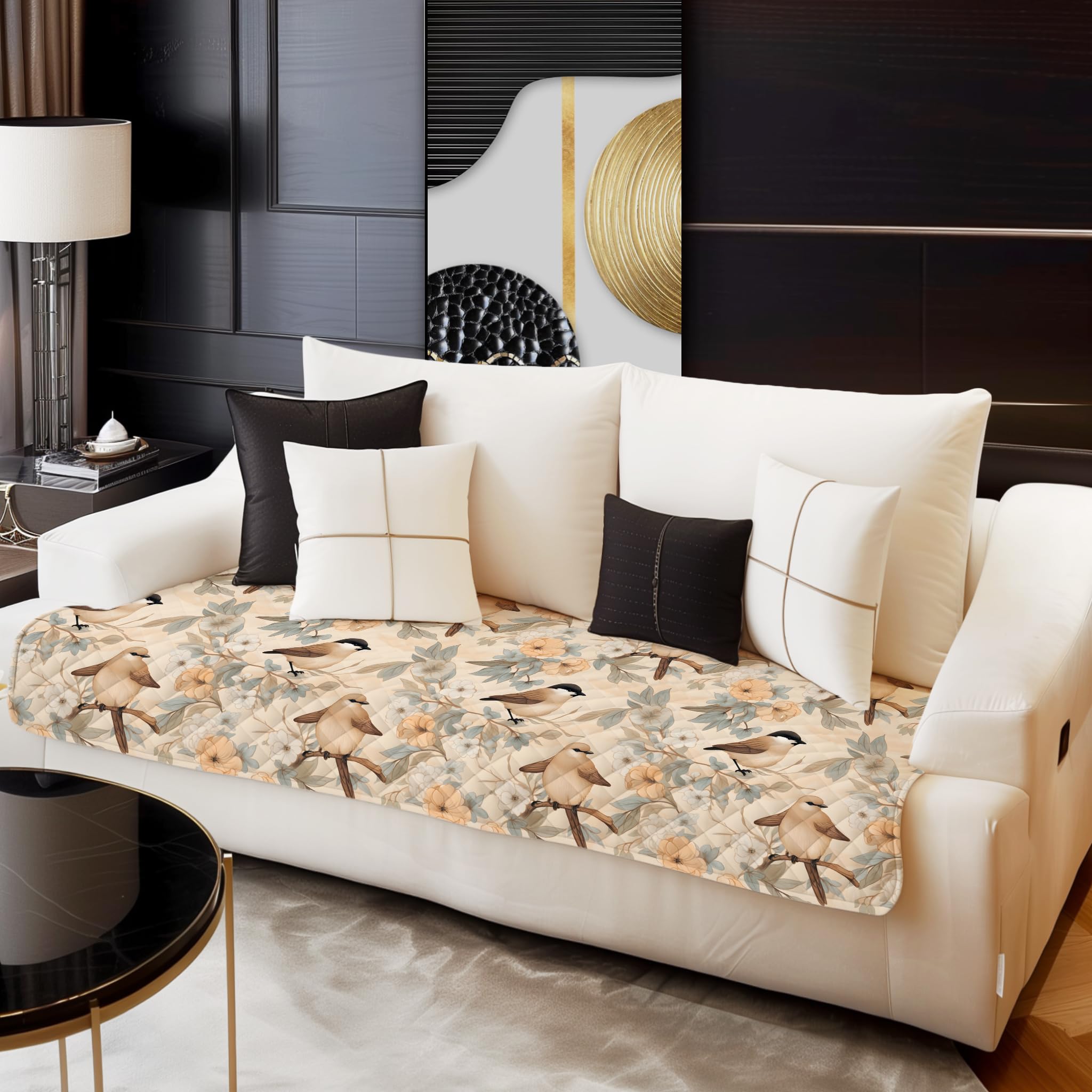 Decorian Premium Soft Quilted Velvet Sofa Cover Mat, Sofa Seat Runner for Couch (3 Seater, Peach Bird) (B0D8W9XB83) Amazon Price History, Amazon Price Tracker