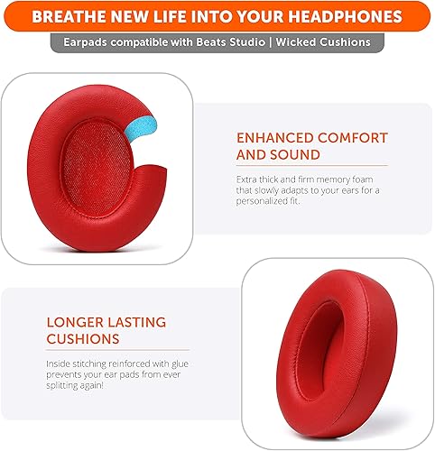 Miniatura 4 de WC Wicked Cushion - Almohadillas de repuesto para Beats Studio 2 y 3 (B0501, B0500) con cable e inalámbrico, no es compatible con Beats Solo, piel
