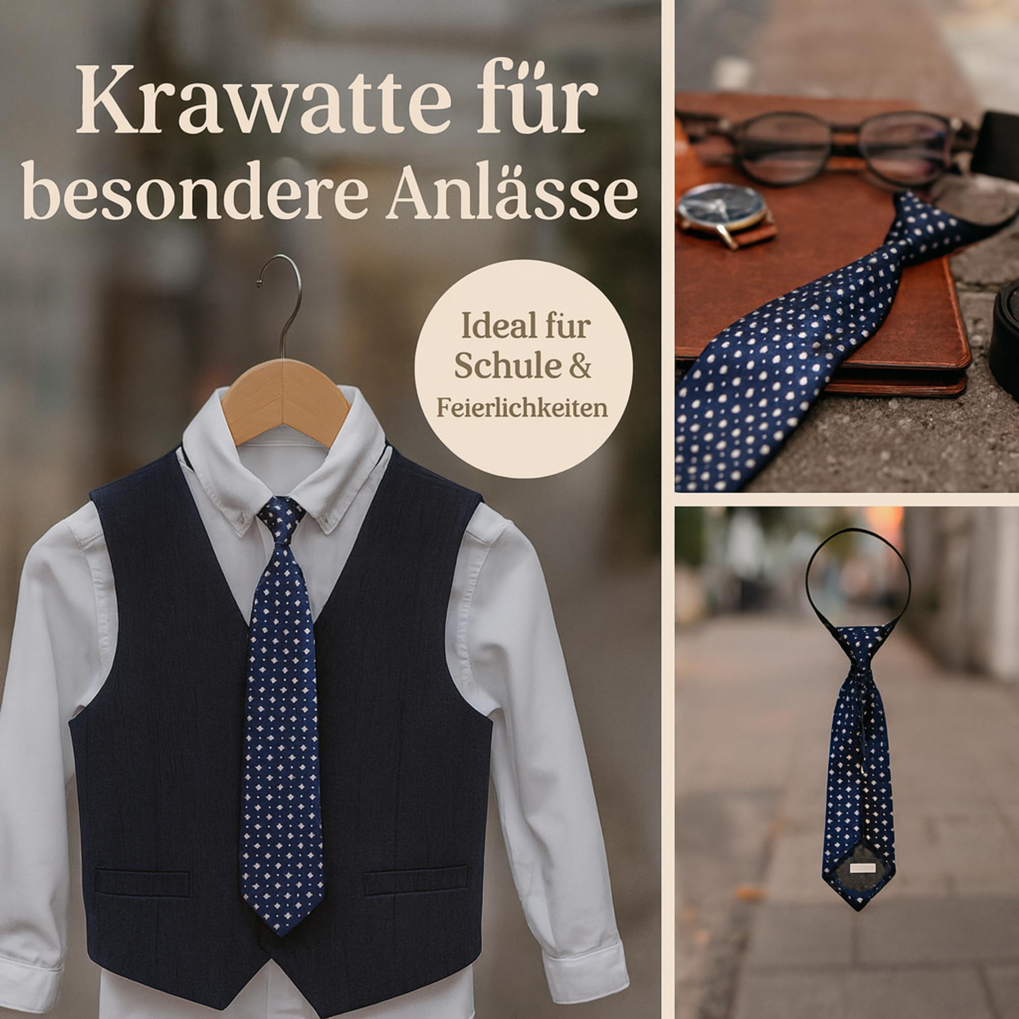 Krawat dziecięcy z elastyczną gumką, Ciemnoniebieski, XS