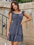 Cicy Bell Robe d'impression en manchette d'été pour femmes Mini Robe