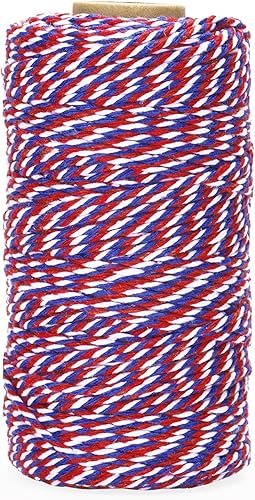 Miniatura 83 de Cuerda de algodón de 328 ft, cuerda de Navidad, cuerda resistente para manualidades y envolver regalos. Rojo Blanco