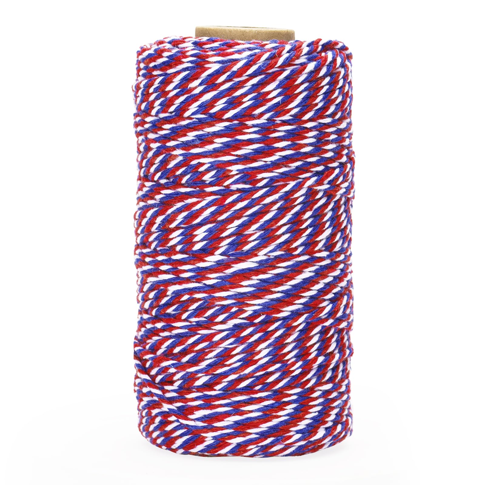 jijAcraft Red White and Blue String, 2MM Cotton Twine, 328Ft Bakers Twine, Wrapping String, Decoration Cotton Strings for 4th of July, Memorial Day, Veteran's Day
