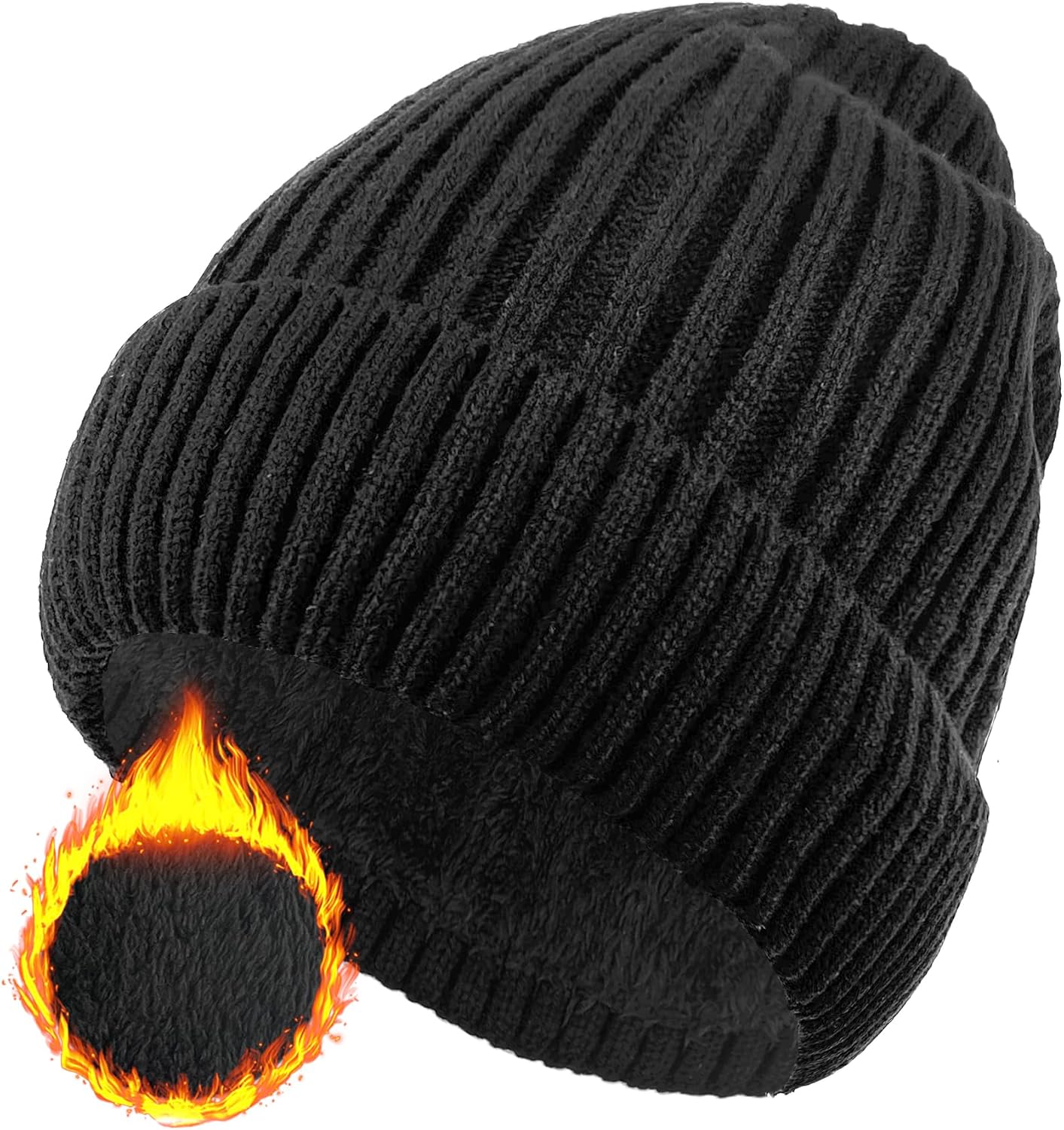 ehsbuy Winter Beanie Hat Men's Warm Fleece Knitted Hats Soft Cuffed Thermal Winter Hat Elastic Wool Hat Skull Cap Gifts for Men