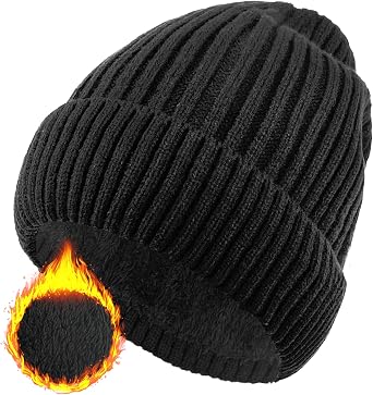 ehsbuy Beanie Hat Men Fleece Lined Stretchy Winter Hats Soft Cuffed Warm Wooly Hat Thermal Beanie Skull Cap Gifts for Men Women