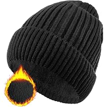 ehsbuy Beanie Hat Men Fleece Lined Stretchy Winter Hats Soft Cuffed Warm Wooly Hat Thermal Beanie Skull Cap Gifts for Men Women