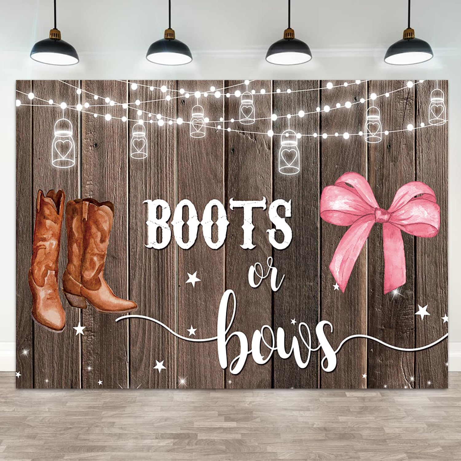 ASDCXZ 6x4ft Gender Reveal Backdrop Boots or Bows Photography Background Glitter Dot Star Rustic Wood Board Cartoon Baby Shower Banner Decorations