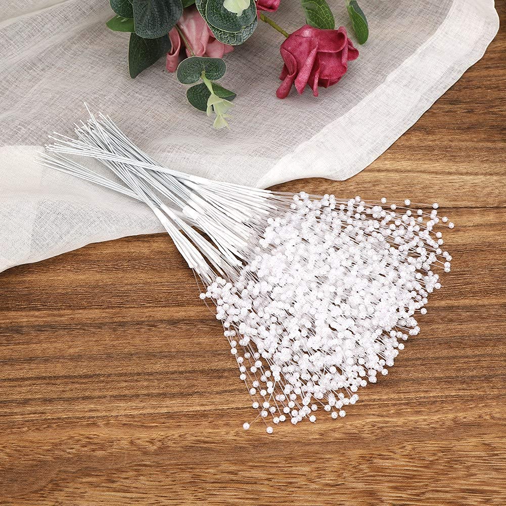 HERCHR Bouquet da Sposa, Perle bastoni per Albero di Natale Piccolo Vaso, 100 Pezzi Spray di Perle Steli di Perle Spray di Fiori per la Casa di Nozze Decorazione, Fiore Filo Perla Bianco Bouquet