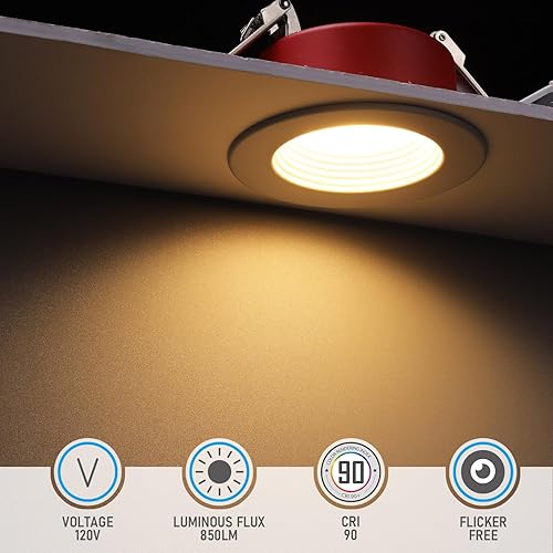 Miniatura 4 de TORCHSTAR Luces empotrables LED de 4 pulgadas 5CCT con clasificación de fuego, iluminación empotrada con caja J, 12 W, 850 lm, CRI90, luz