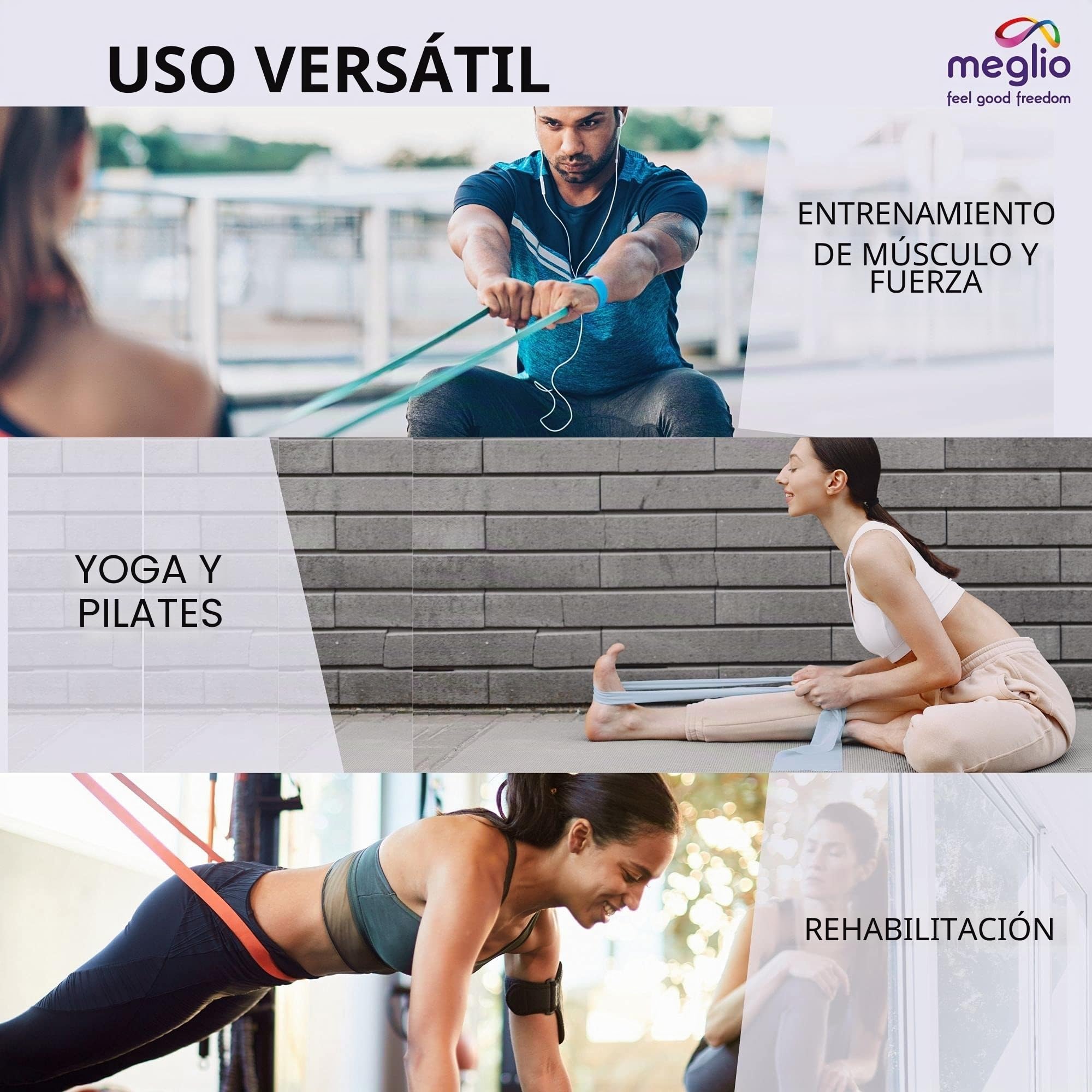 Meglio Rollo de Banda Elástica – Banda de Resistencia sin Látex para Fisioterapia, Pilates, Fuerza y Rehabilitación, Disponible en 5 Resistencias y 2 Longitudes (23m/46m)