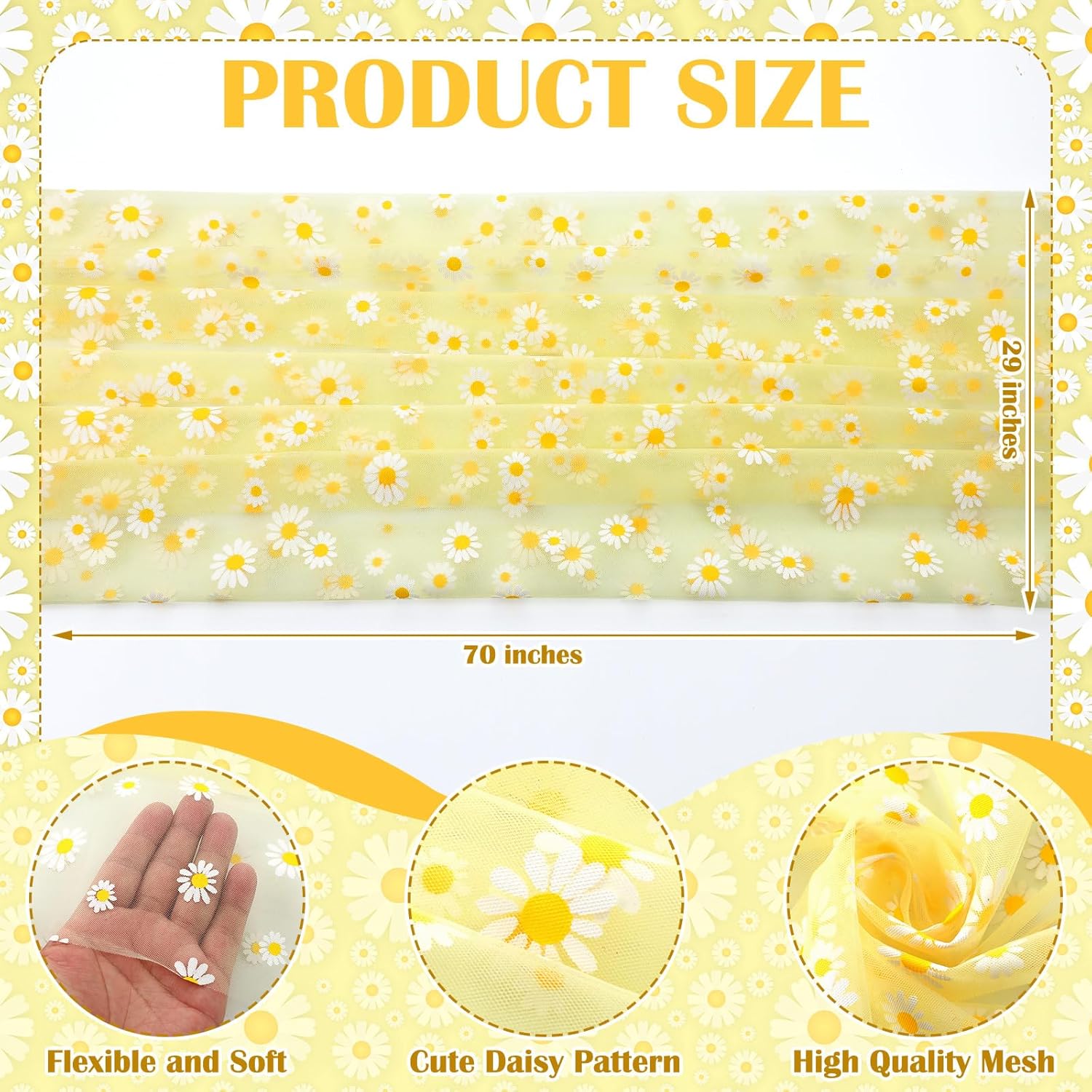 8 Pcs Yellow Daisy Table Runner 29 X70 Inch Yellow Tulle Lace Table Cloth Florals Seasonal Sheer Dining Cover for Daisy Retro Boho Birthday Baby Shower Wedding Holiday Party Home Kitchen Decor