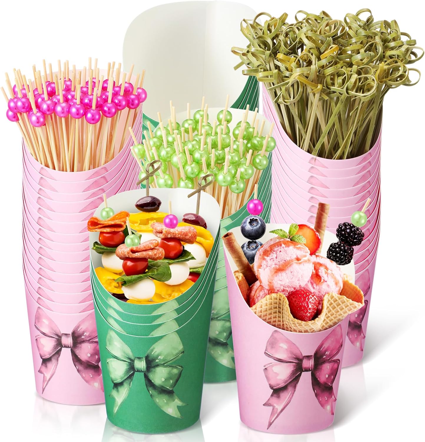 Tioncy 250 Pcs Charcuterie Cups with Cocktail Picks Sets, Bridal Shower Decoration 50 Charcuterie Cups with 200 Sticks for Wedding Baby Shower Floral Boho Witch Party Decorations(Blue,Flower)