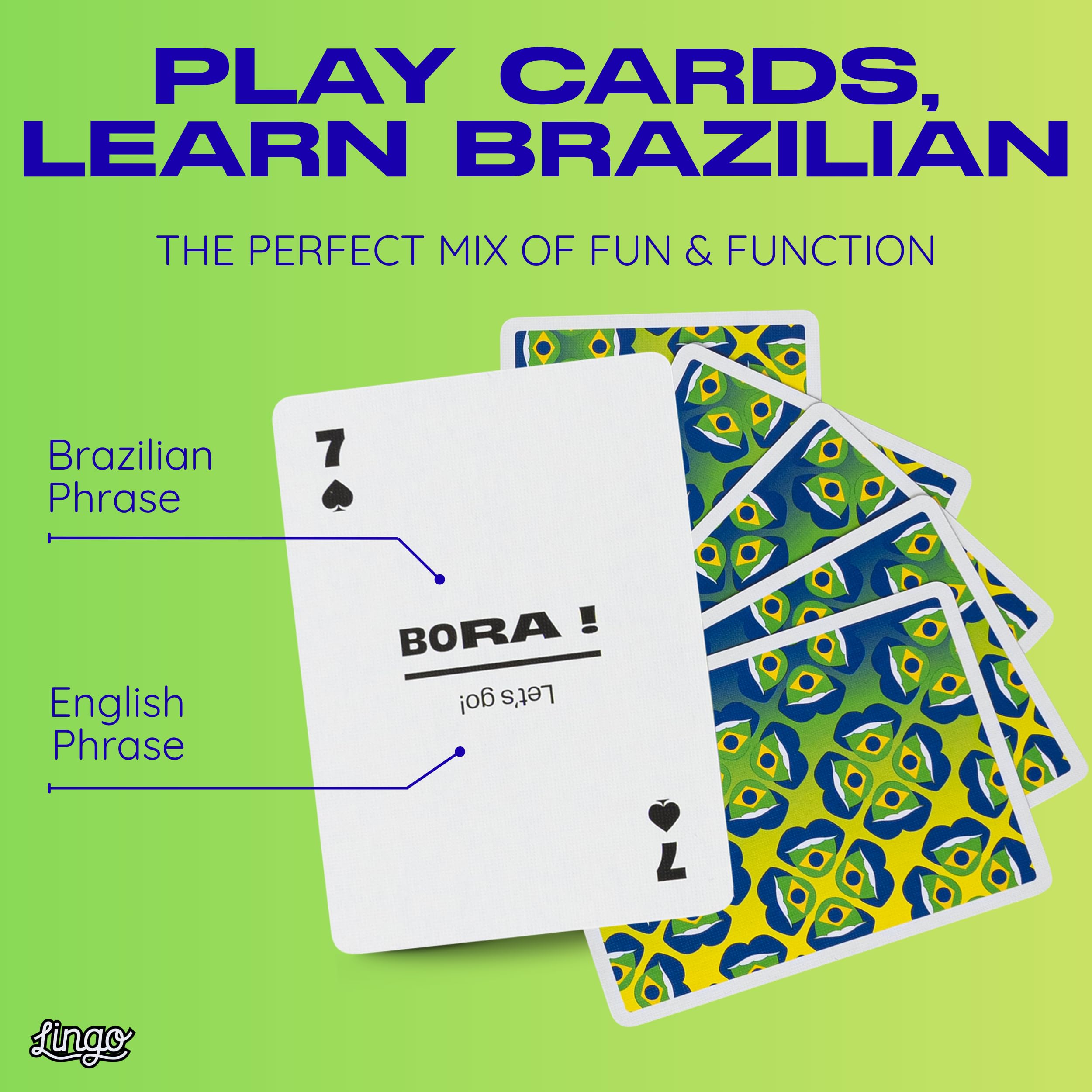 Brazilian Portuguese Lingo Playing Cards | Travel Flashcards | Learn Brazilian Vocabulary in A Fun & Easy Way | 52 Essential Translations