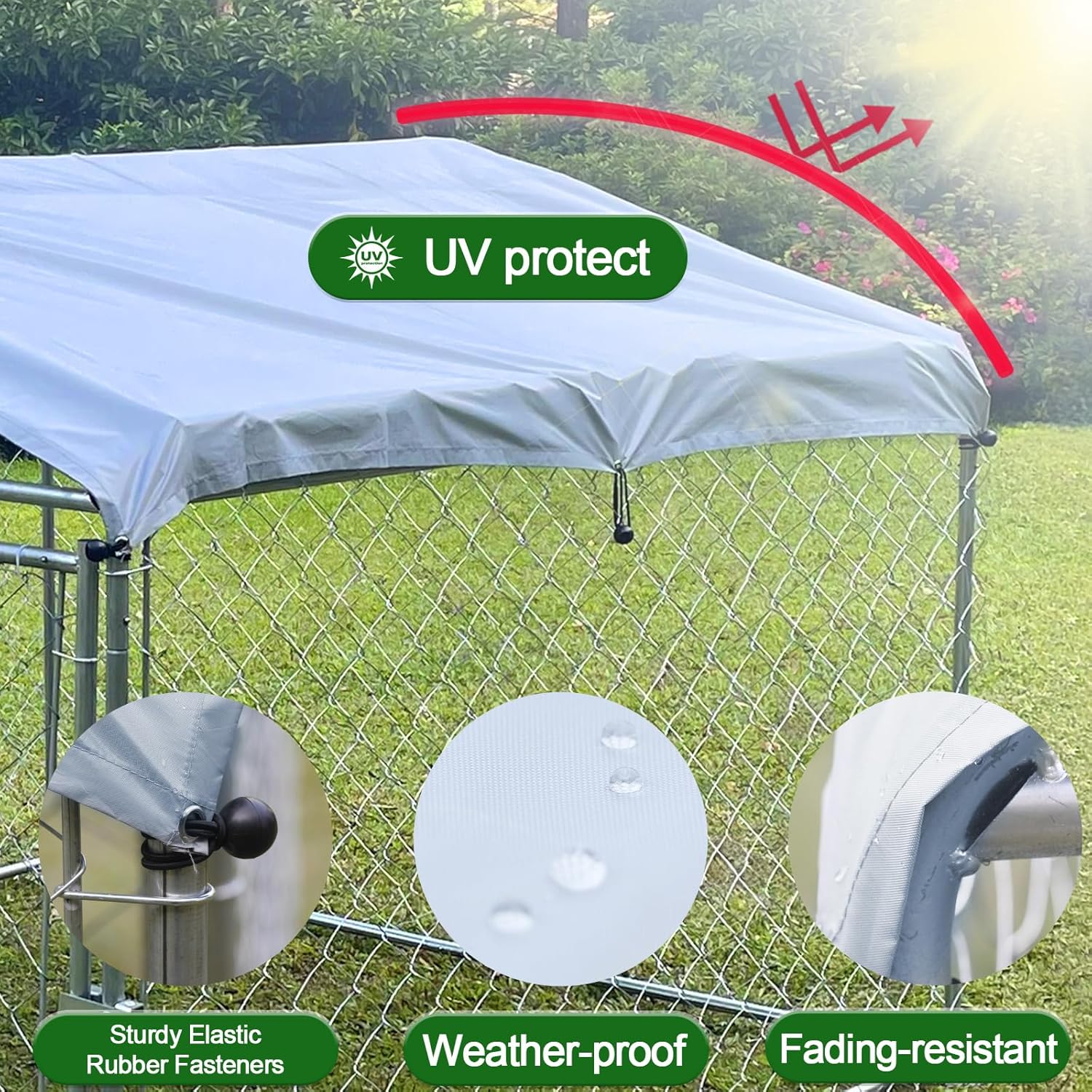 Outdoor Metal Dog Kennel for Yard with Cover, Outside Steel Fence Dog House with Lock, Dog Playpen House & Animal Hutch for Backyard(6.6 * 6.6 * 4.9FT)