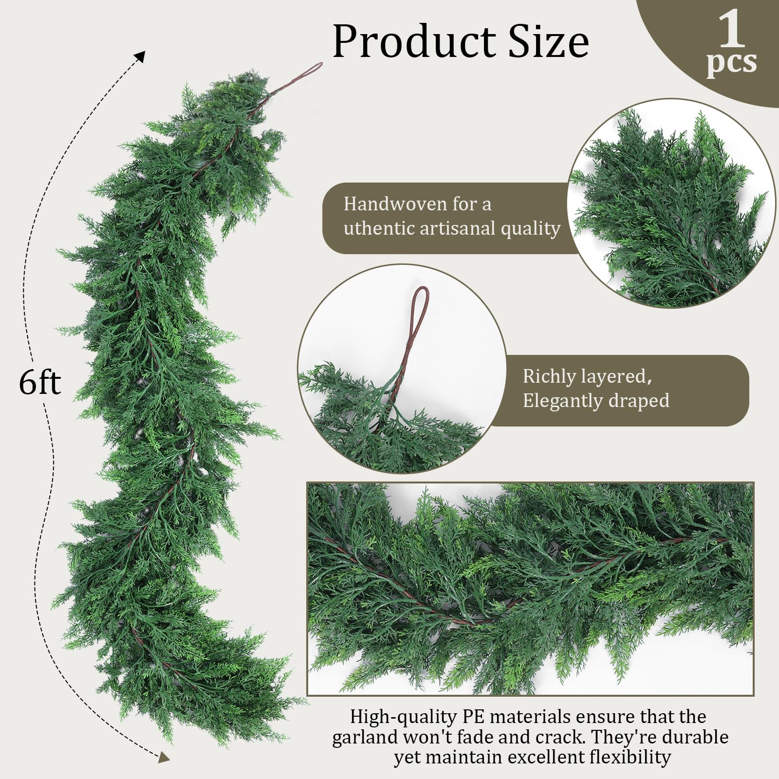 Guirlande Sapin Artificielle 180 Cm Real Touch | Cèdre/pin, Vert Foncé | Déco Noël Intérieur/extérieur, Cheminée