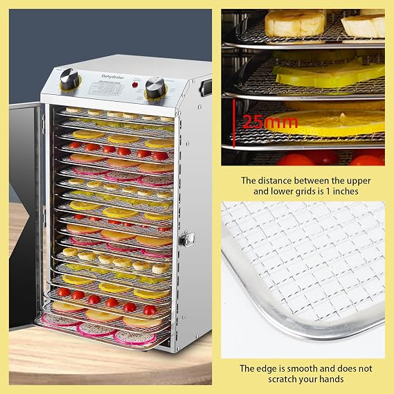 Commercial Freeze Dryer Machine for Food - 6-18 Layers Dehydrator with Timer Control & 30-90C Temp Range - Ideal for Jerky, Fruits, Vegetables, Meat & Herbs