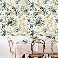 Vista 5 de WESTICK Papel tapiz dorado tropical para despegar y pegar para baño, papel de contacto tropical impermeable, papel tapiz floral para dormitorio
