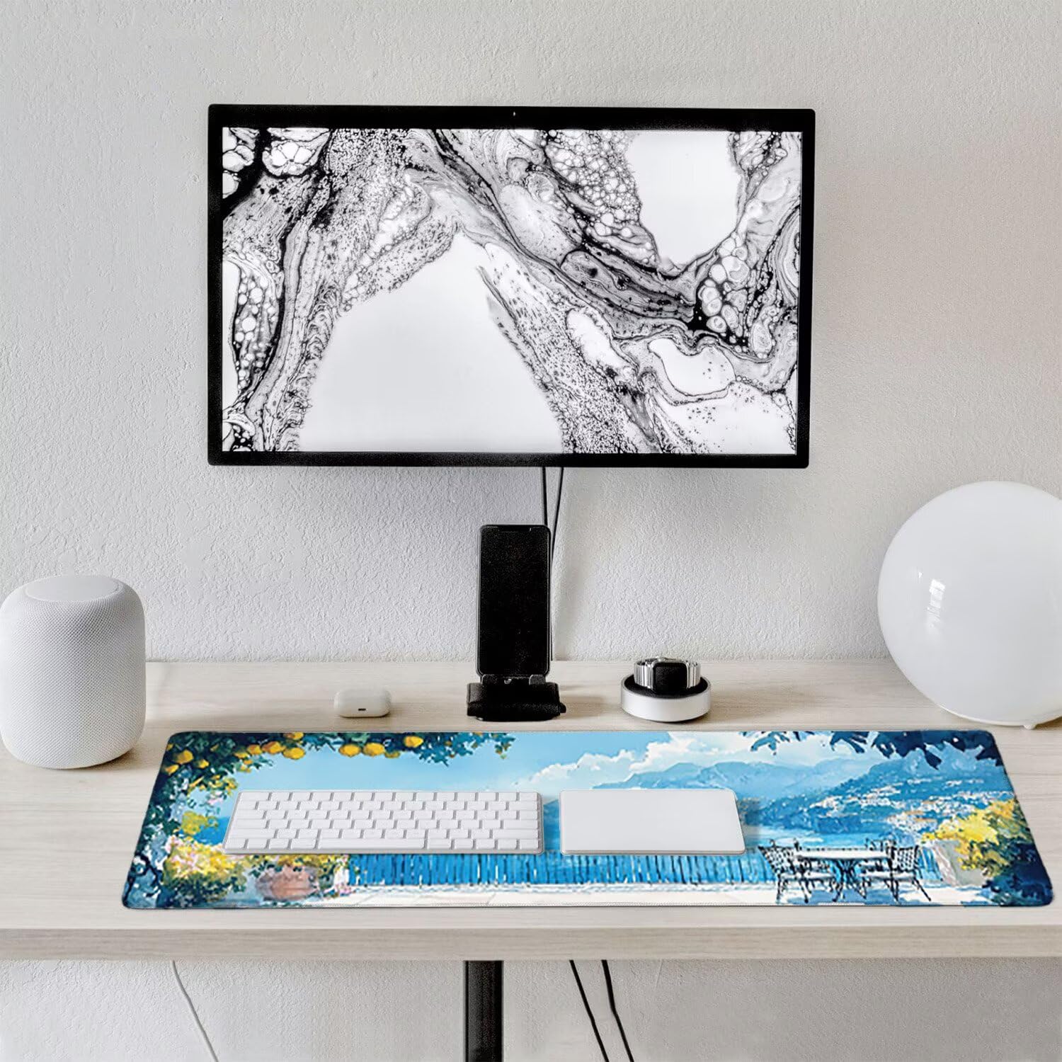 Podkładka pod mysz dla graczy, XXL, 1200 x 400 mm, wodoodporna i antypoślizgowa, duża podkładka na stół do biura i domu, poprawia precyzję i prędkość, prezent (cytryna, widok na morze) V597