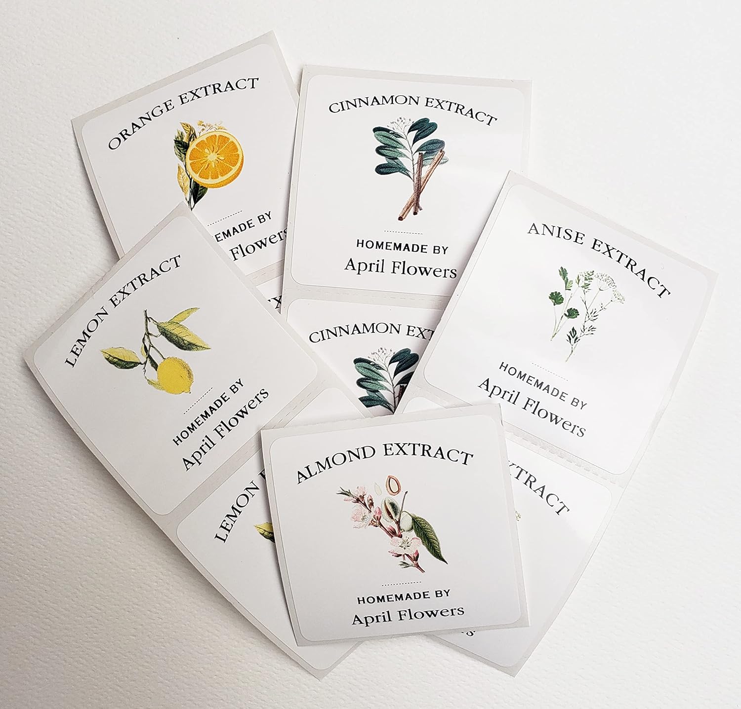 Extract Labels - 2" Square or 2" Round - Sets of 18 Labels (2" X 2" Square, Almond)