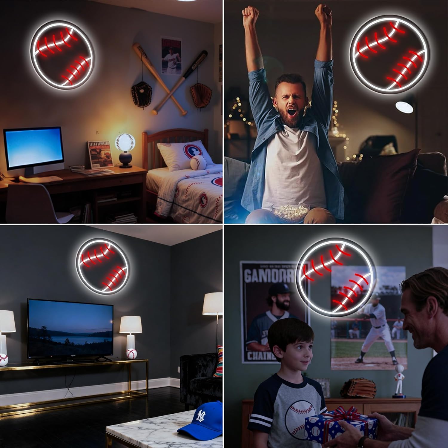 Baseballs Neon Sign Sport Wall Decor Boys Baseball Room Decor Led Lights for Bedroom USB Power Baseball Gift Birthday Gift for Boy Girls