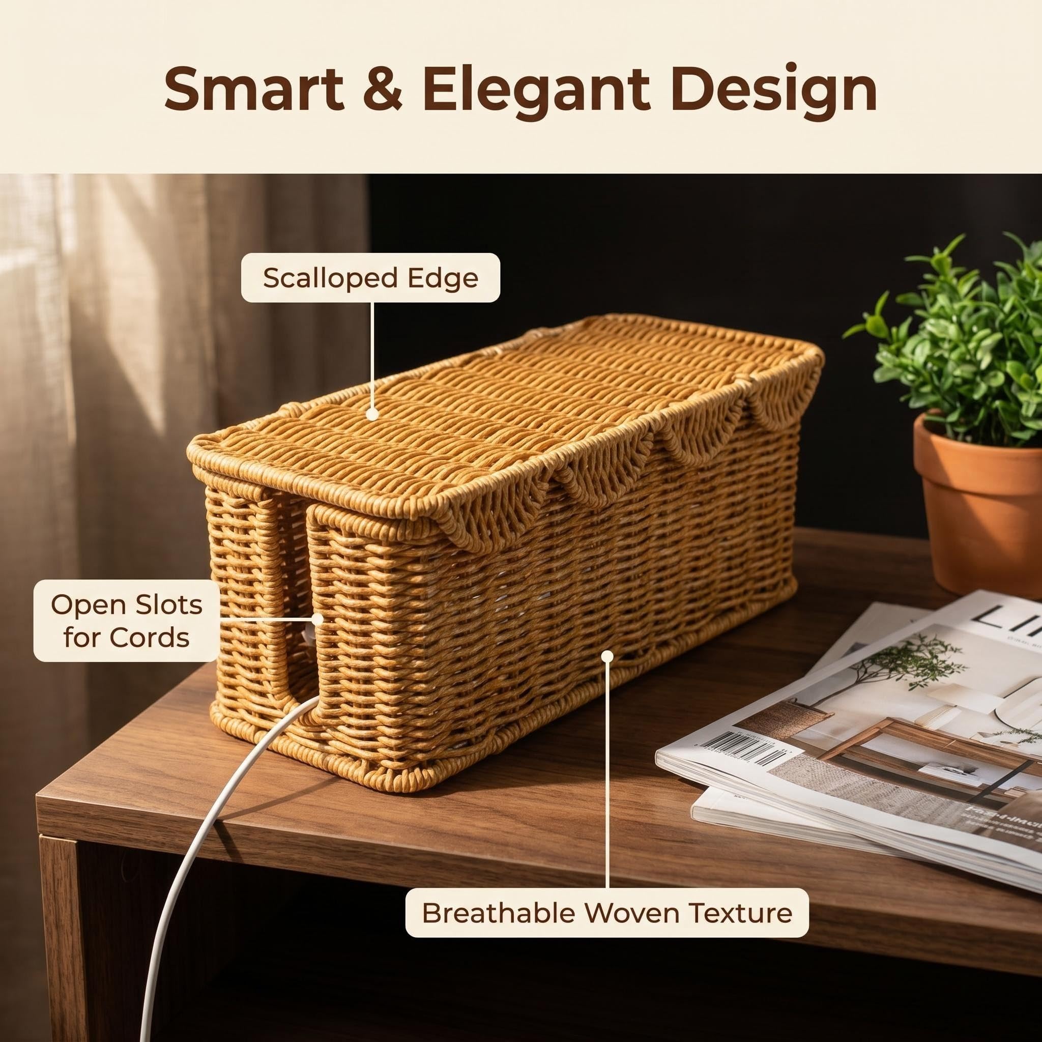 Handwoven Rattan Cable Box - Hide Cords & Decorate -7