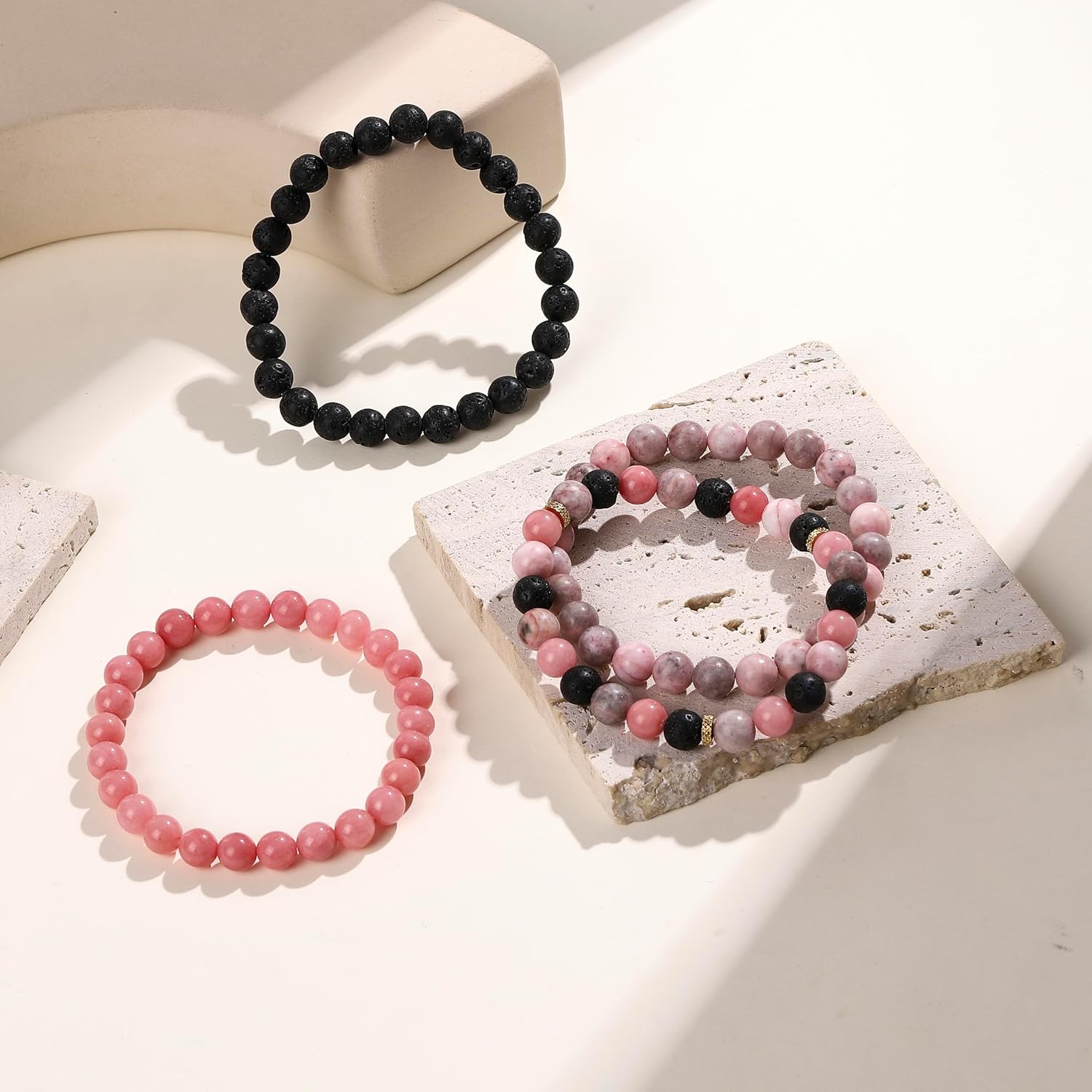 Fengling 4 PCS Beaded Crystal Bracelet for Women 8mm Natural Gemstones Handmade Bracelet for Girls Healing Stretch Bracelets Crystal Jewelry for Women Gifts - Image 2