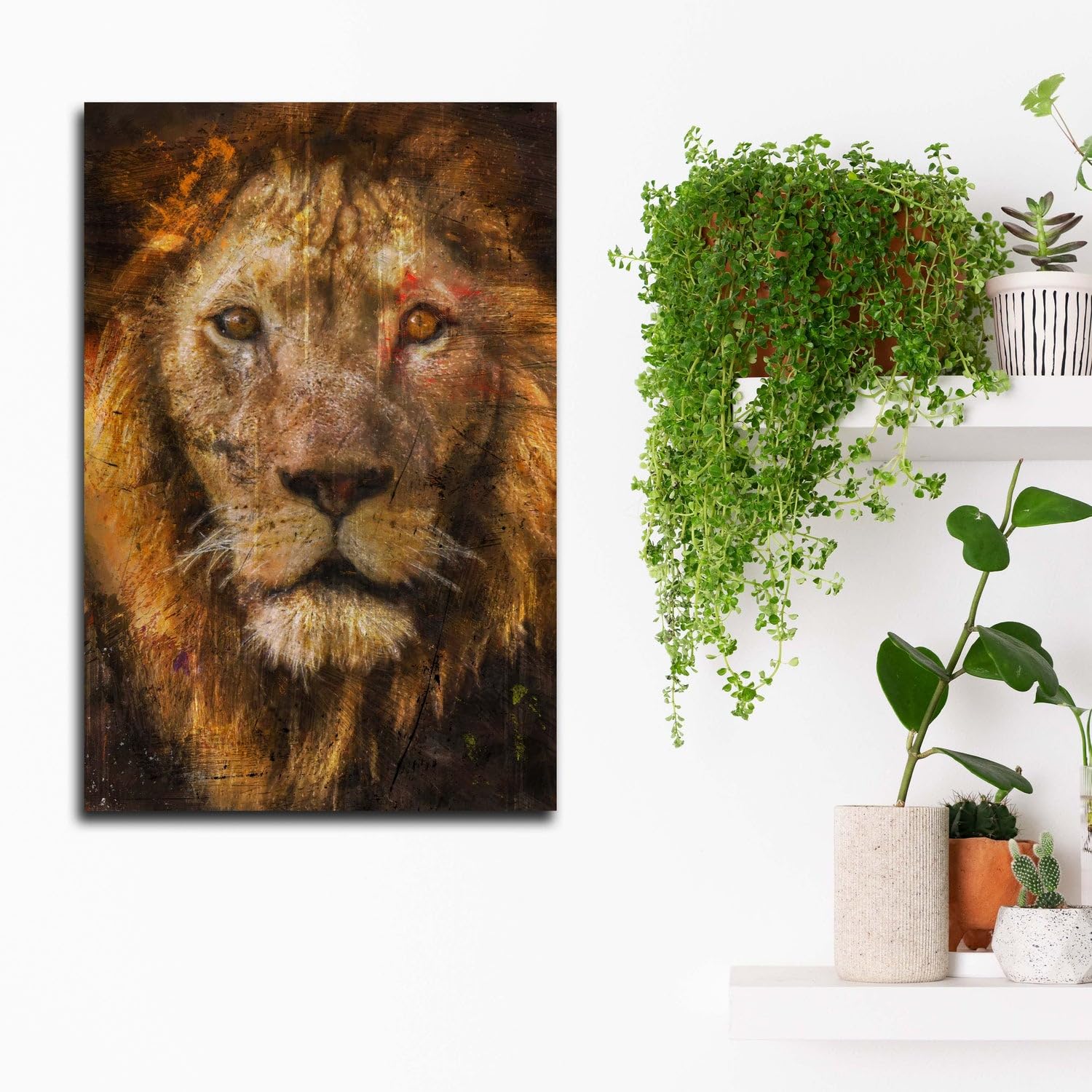 Tableau Moderne sur Toile Tête de Lion Africain décoration Murale Taille 60x40x2cm
