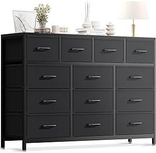 AODK チェスト タンス 収納ケース 大容量 引き出し13杯付き 布製 木製天板付き 衣類収納 棚 リビング収納 衣装ケース 箪笥 転倒防止 多機能 安定感 省スペース 簡単組立【幅140×奥行30×高さ101cm，ブラック】