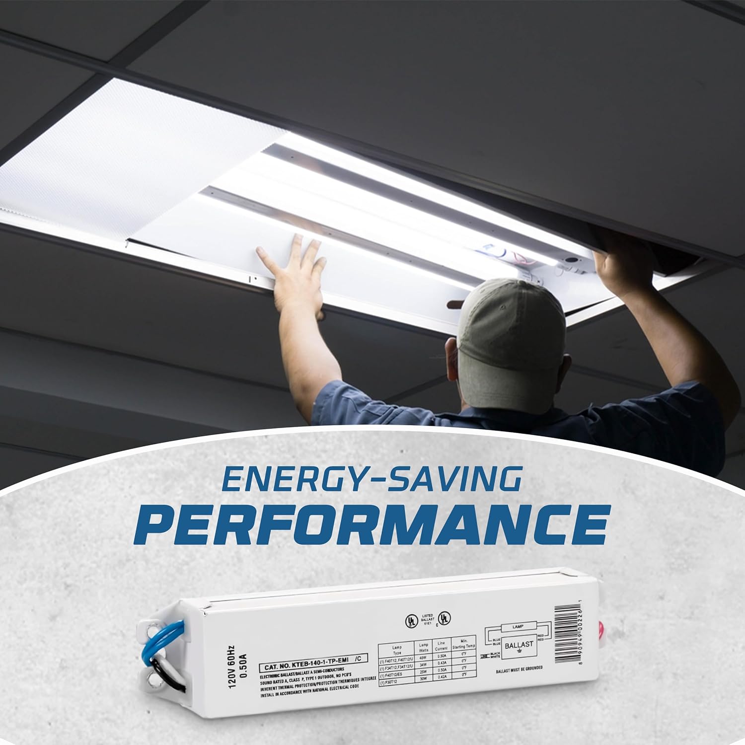 OHLECTRIC Replacement for Keystone KTEB-140-1-TP-EMI 1 Lamp T12 Electronic Fluorescent Ballast | 120V Input with Instant Start Operation | 0.88 Ballast Factor, UL-Approved