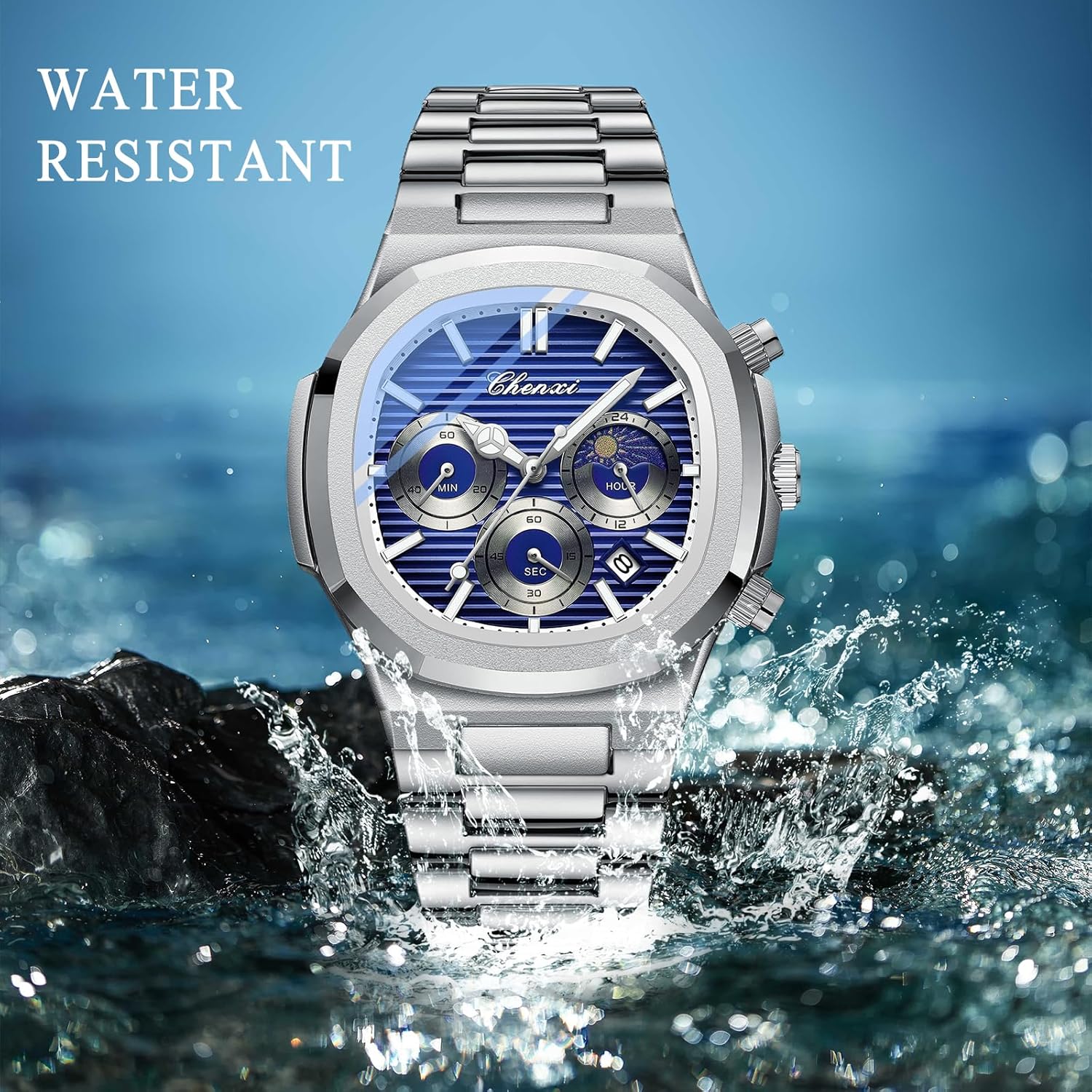 OIDEA Watches for Men: Multifunctional Sports Analog Quartz Mens Watches Waterproof Luminous Chronograph Business Dress Wristwatch with Stainless Steel Detachable Strap