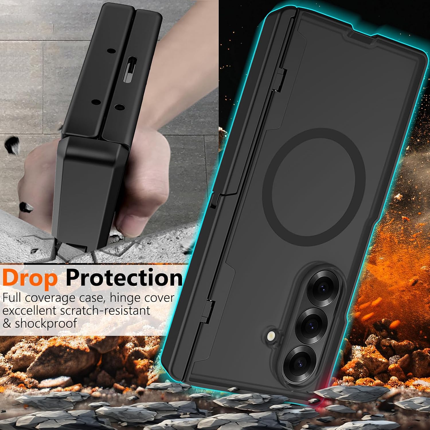 for Samsung Galaxy Z Fold 7 Magnetic Case with Stand, [Compatible with Magsafe] Military Grade Drop Bumper Built in Privacy Screen Protector Hinge Protection Rugger Cover for Z Fold 7 Black