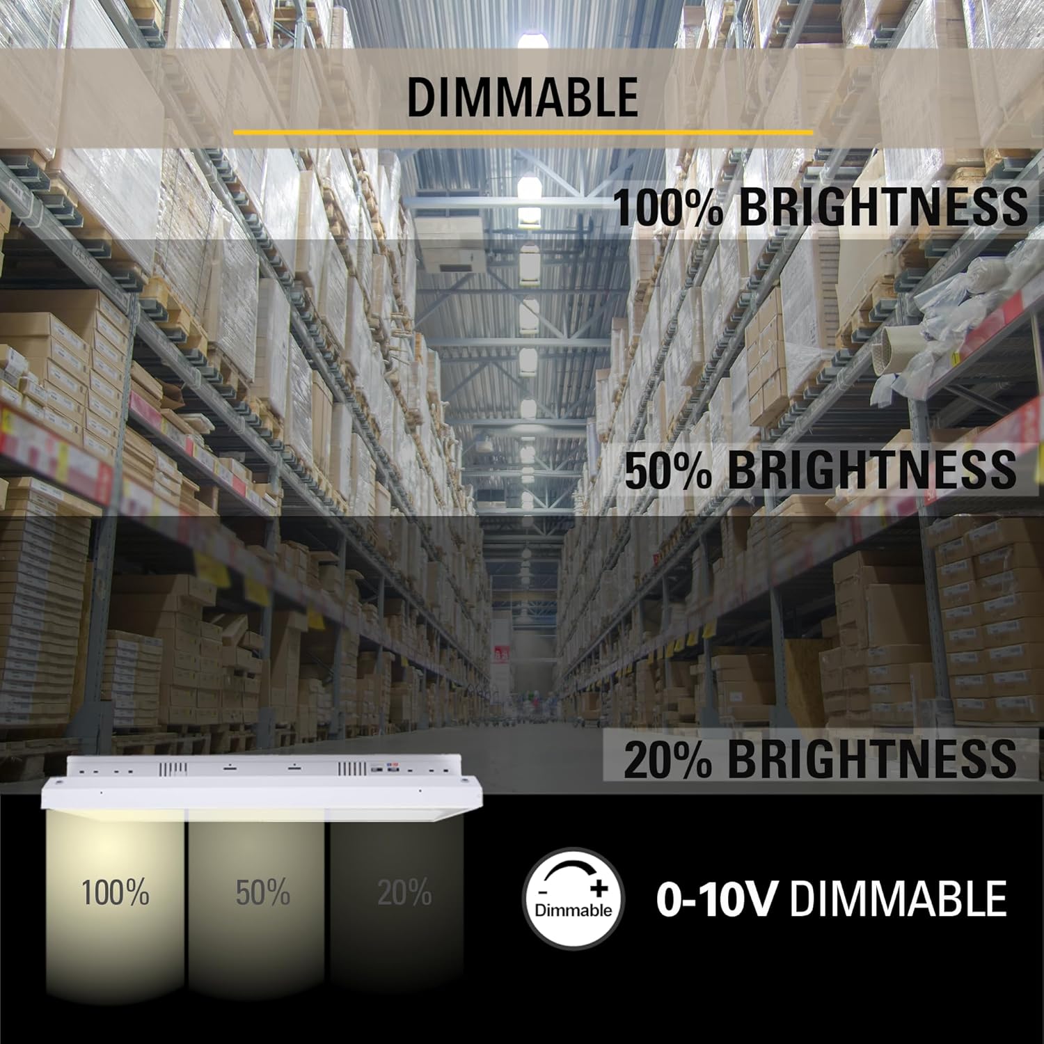 CLT LED Linear High Bay Fixture, 150 Select Wattages, 3 Select CCT, 0-10V Dimmable, Commercial Bay Fixture for Warehouse Workshop Garage, 120-277V, 2-FT, 24 Inch. DLC, UL Listed.