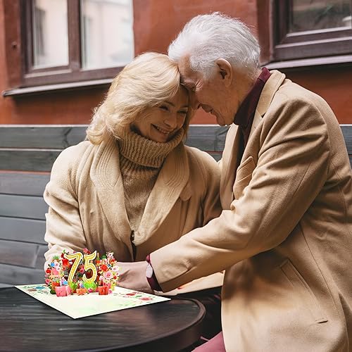 Miniatura 3 de GREETING ART Tarjeta desplegable de 75 cumpleaños para mujeres y hombres, tarjeta de cumpleaños 75, decoraciones de cumpleaños 75, regalos de