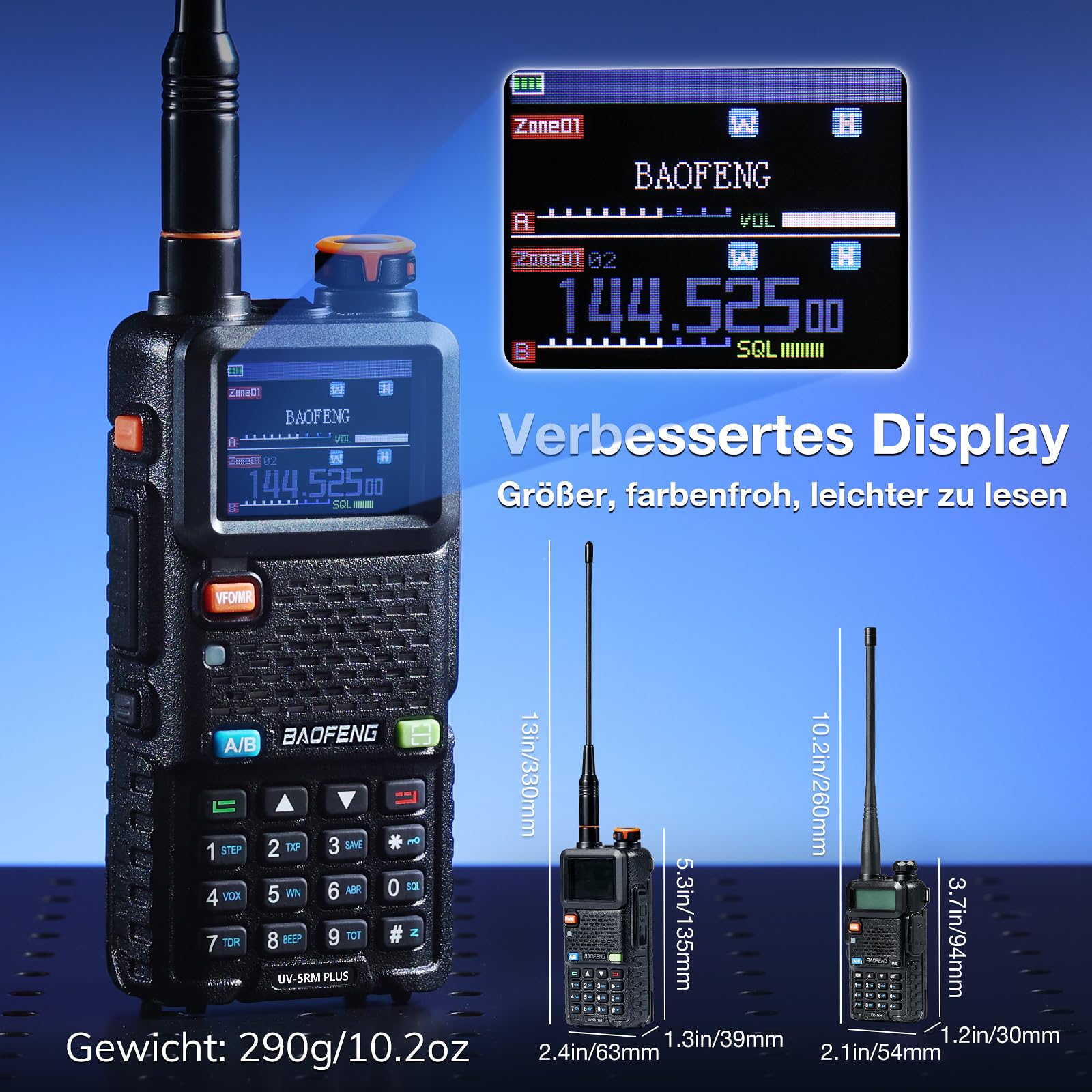 BAOFENG UV-5RM Plus GPS Funkgerät, 10W Handfunkgerät 10 Zonen 640 Kanäle | GPS-Mehrbandfunkgerät mit 1,77" Farbbildschirm, 2500 mAh Akku, 10 Zonen 640 Kanäle für Outdoor-Abenteuer