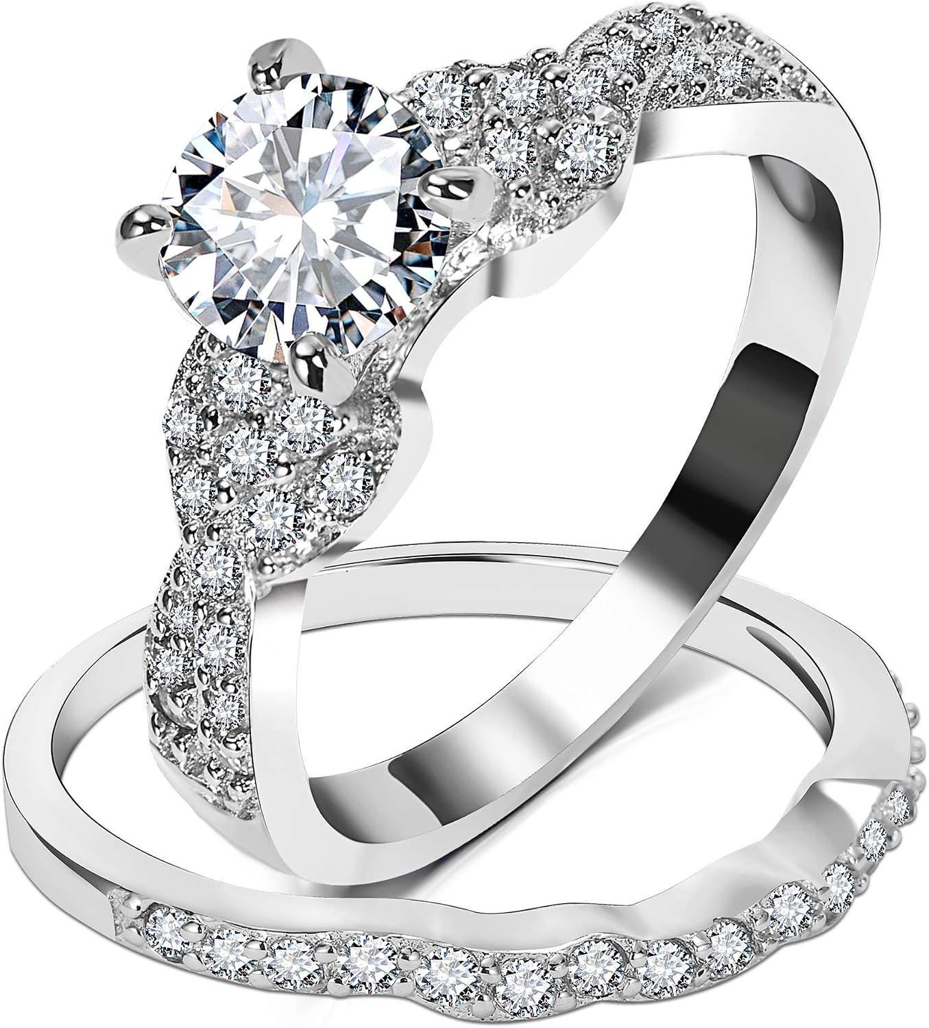3UMeter 925 Sterling Silver Bridal Sets CZ Wedding Rings Shining Engagement Ring Set for Women Size 5-12