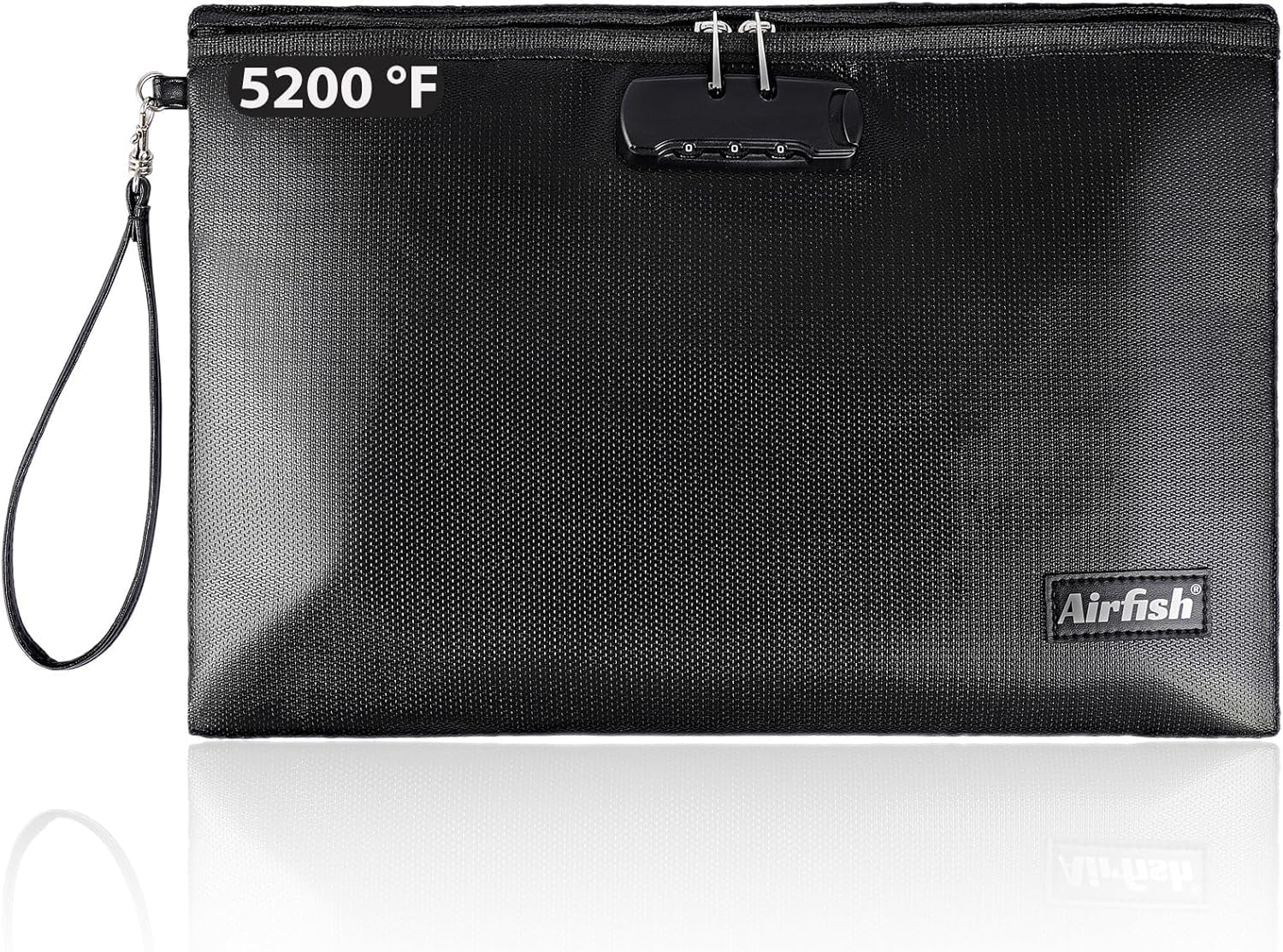 Fireproof Document Bag with Lock, 14.2 x 10 inches Zipper Closure Money Bag, Safe and Waterproof Storage Pouch for A4 A5 Document, Precious Photos, Cash, Passport, Jewelry(Black)