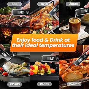 Meat Thermometer Digital, 0.5 Sec Instant Read Food Thermometer for Cooking Grilling Air Fryer, Kitchen Cooking Food Thermometer for BBQ Smoker Oil Fry Candy Thermometers (Grey)