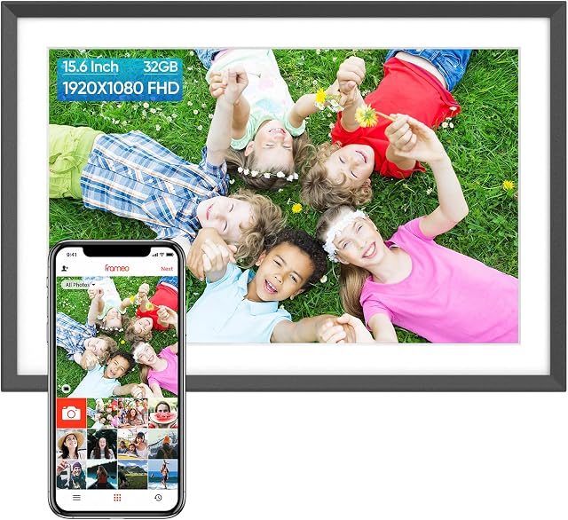 ARZOPA Digital Picture Frame 15.6" Large WiFi Digital Electronic Photo Frame with 32GB Storage, 1920x1080 FHD Touch Screen, Auto-Rotate, Share Photos or Videos Instantly via Frameo